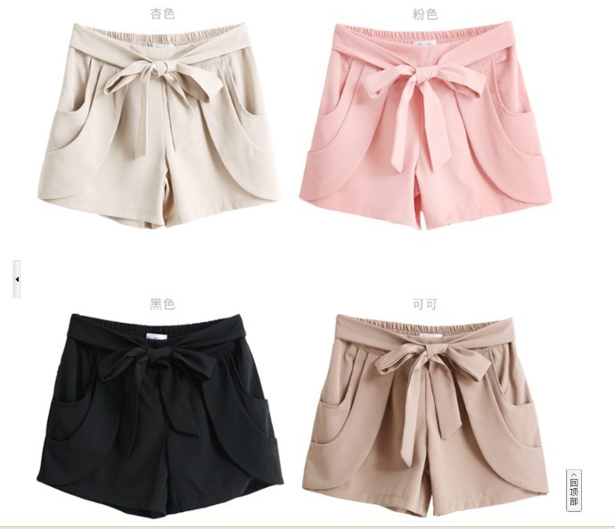 Free shipping women 2013 new casual shorts summer fashion style Bow-knot drawstring cotton loose short pants solid color