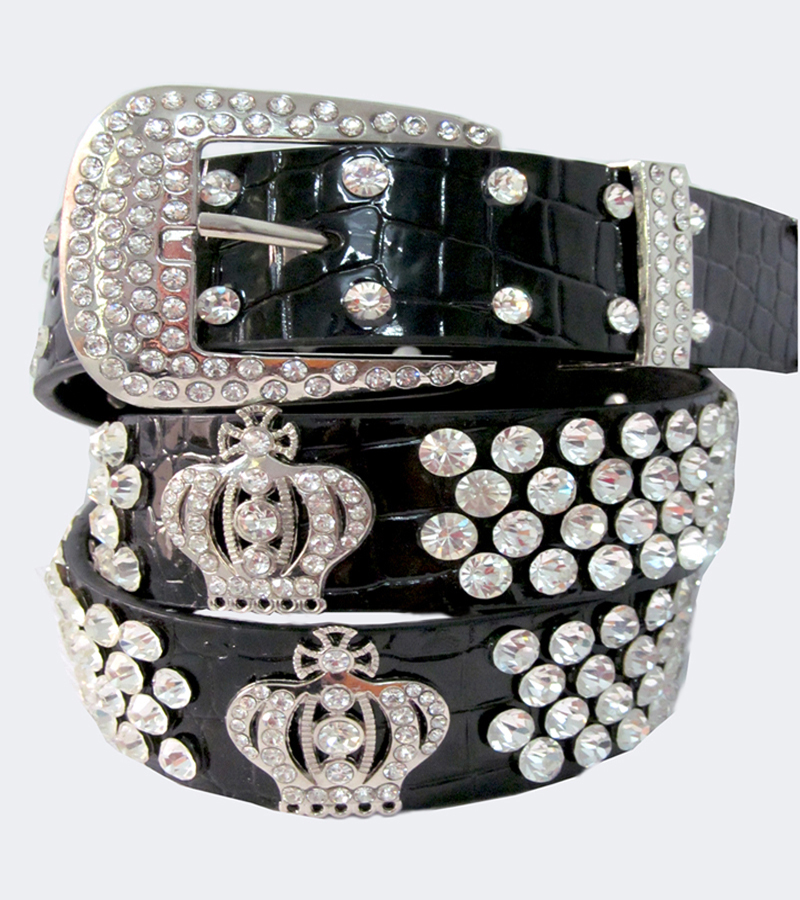 free shipping women black rhinestone crown leather belt, lady crystal crown belt