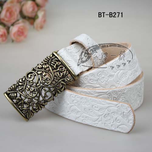 Free shipping Women Brass Toned Buckle Tooled cow Leather lady'sBelt/genuine leather belt aBT-B271a