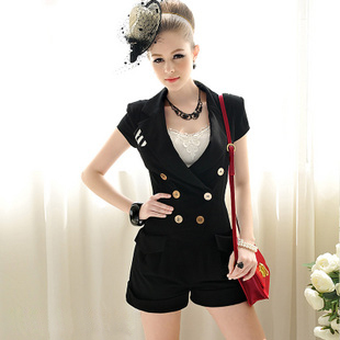 Free shipping women clothing black lapel jumpsuit LM2405