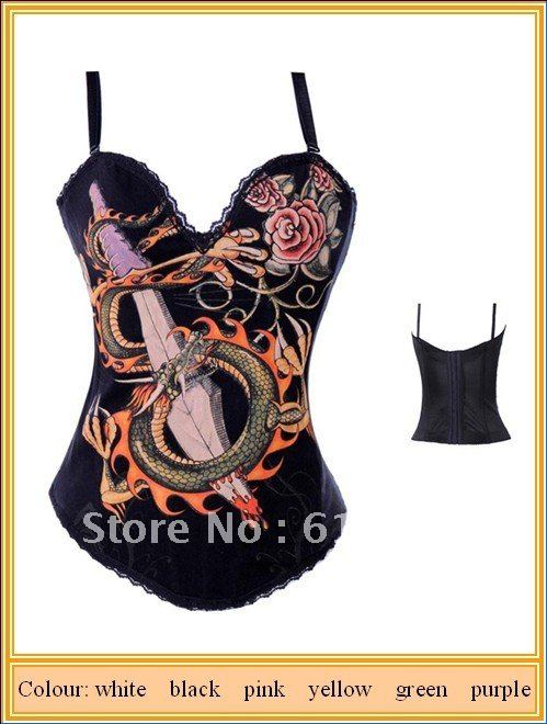 Free shipping!Women Clothing  Corset(overbust) Sexy Lingerie black satin