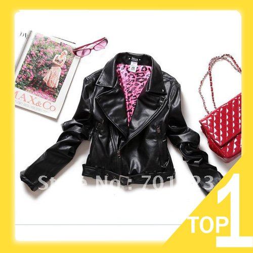 Free shipping women coat faux leather;zip-up,cropped PU leather jacket  (Drop shipping) Y4035