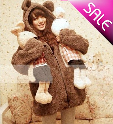 Free shipping / women coat / fur / bear ear / Zipper Jacket / Bear ears Hooded Fleece ladies sweater coat/Cartoon coat/D27-96-56