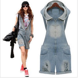 Free Shipping Women Denim Jumpsuits Fashion Holes Overall Shorts Casual Wear Short Shorts DK-017