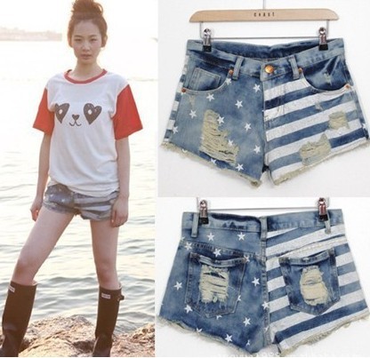 Free shipping  women denim shorts wahsed destroyed short pants Beach shorts