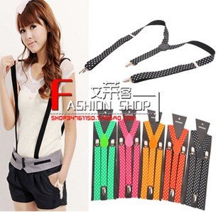 Free Shipping women Elastic Clip-on Candy color dot Braces Suspenders width 2.5cm,6colors,25pcs/lot