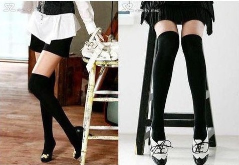 Free Shipping Women Fashion Over The Knee Socks Thigh High Sexy Cotton Stocking Thinner Black
