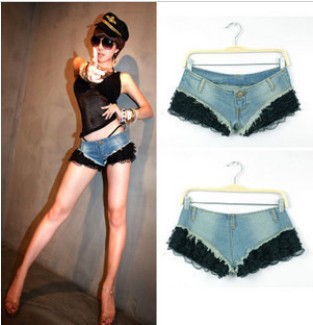 Free Shipping Women Fashion Sexy Lady Denim Shorts Lace Patching Hot Skinny Short Pants Jeans S/M/L DK-021