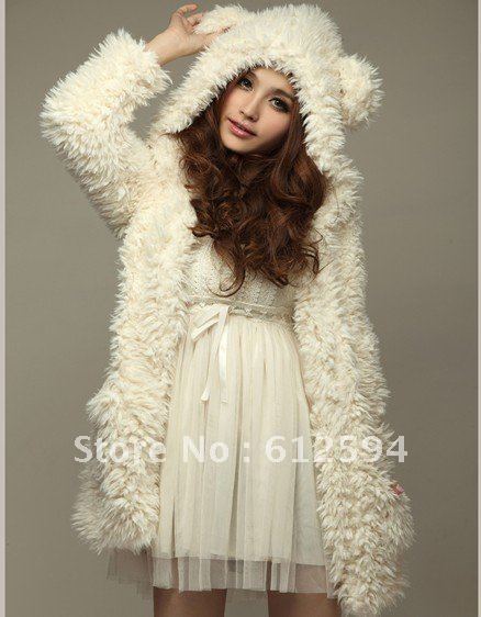 Free shipping women fashion warmth wool hooded coat / Cotton cashmere sweater for winter with  and Christmas gift (white)