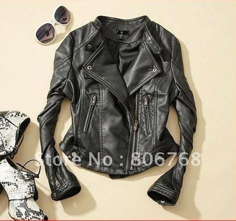 free shipping! women faux leather;zip-up,cropped PU leather jacket (Drop Shipping Support!)