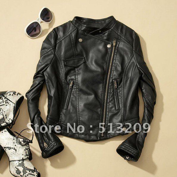 Free shipping! women faux leather;zip-up,cropped PU leather motorcycle outerwear short slim womens jacket&coat Size S M L XL