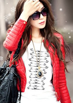 free shipping! women faux leather;zip-up,Stand Collar leather Jacket Zipper Short Coat cotton-padded jacket