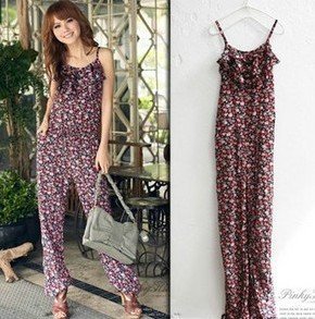 Free shipping Women Floral Jumpsuit  Women Summer Overalls Lady Loose Trousers lady suspender pant beach clothes