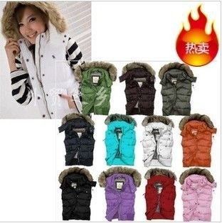 Free Shipping Women Fur Vest Detachable Hooded Down Vest Coat Multi-color Sleeveless Waistcoat Jacket 90% White Duck Down VT-019