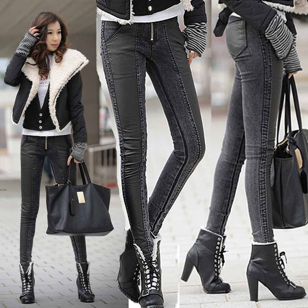Free Shipping women leggings fashion 2012 cotton leather patchwork tights long pants pencil legging W2397 Black Size S M L