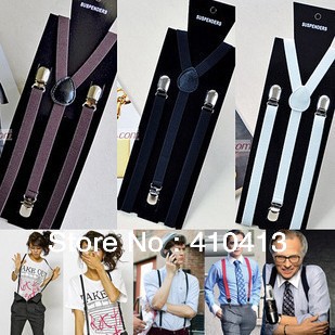 Free shipping Women/Men Unisex Clip-on Suspenders Braces Elastic Pants Black Adjustable