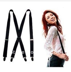 Free shipping Women/Men Unisex Clip-on Suspenders Braces Elastic Pants X-back Black Adjustable