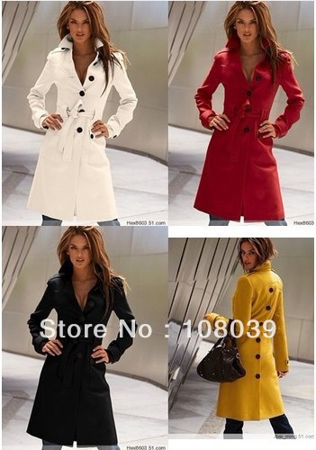 Free Shipping Women New Fashion Long Wool Blend Trench Coat/Open Cut Single-breasted Jacket