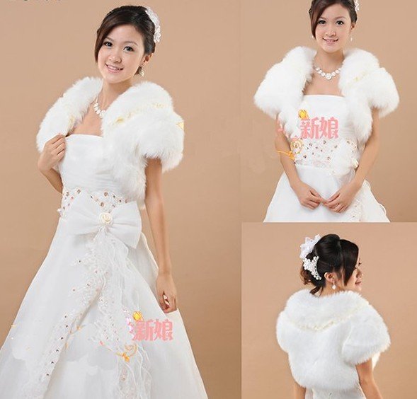 Free shipping women  New fashion short  faux fur bridal wraps shawl ivory wedding jacket D-006