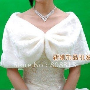 Free shipping women  New fashion short  faux fur bridal wraps shawl ivory wedding jacket D-007
