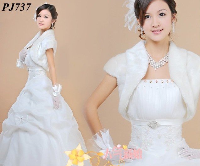 Free shipping women  New fashion short  faux fur bridal wraps shawl ivory wedding jacket D-05
