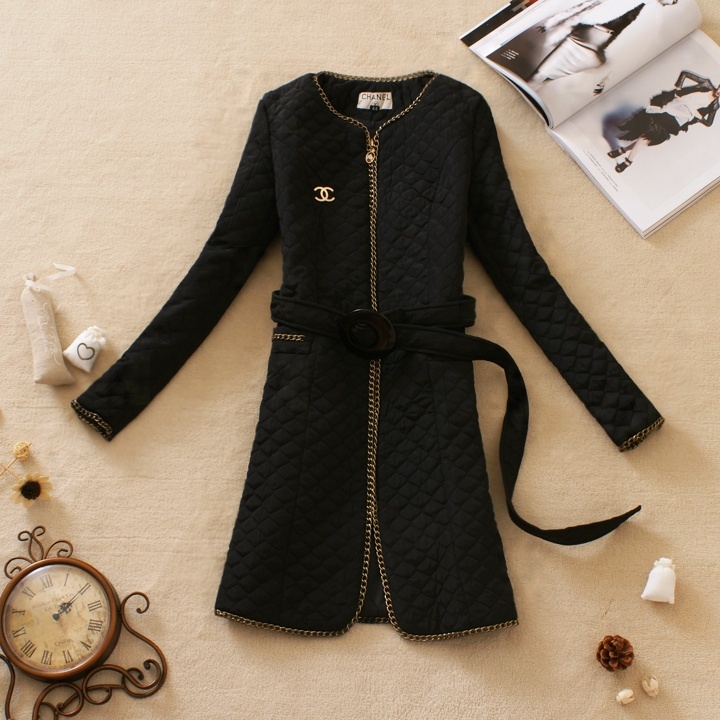 free shipping women outerwear vintage slim waist medium-long cotton-padded jacket 2 belt size from M to 5XL big code
