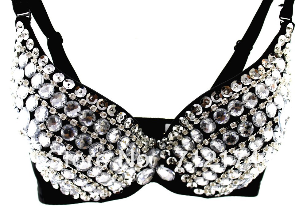 Free Shipping Women Party Disco All-over Diamond Shiny Design Sexy Bra Metallic Punk Dance Bra Best Quality