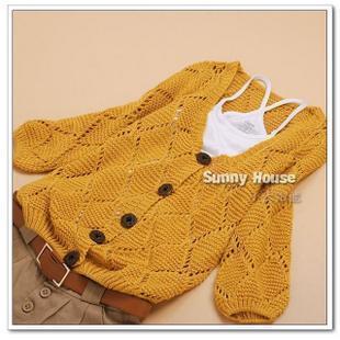 Free shipping, Women's 2012 autumn trend wood button V-neck plus size outerwear sweater cardigan short design sweater