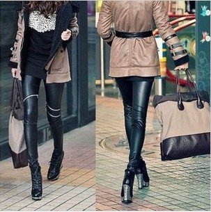 FREE SHIPPING, Women's 2012 Fashions Celebrity Style Neon Metallic Electric Zippers Imitation Leather Leggings Pants