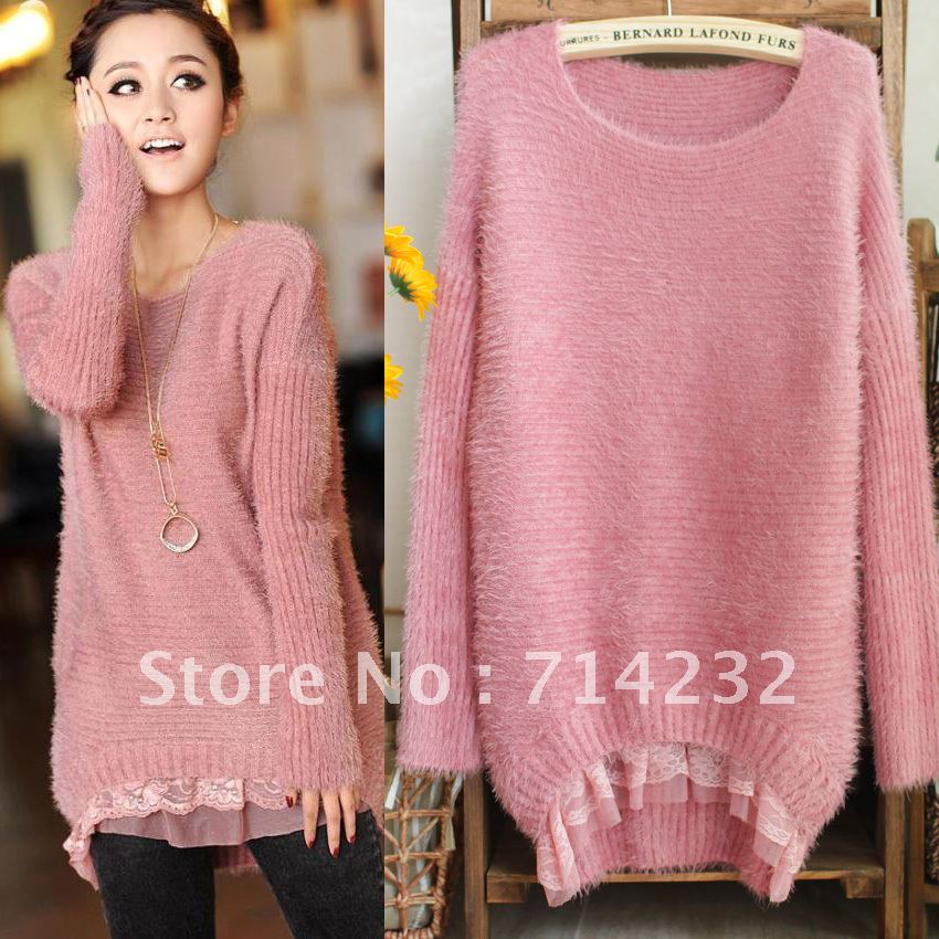 Free shipping! Women's 2012 slim lace plush knitted Women pullover sweater  lace womens'sweaters