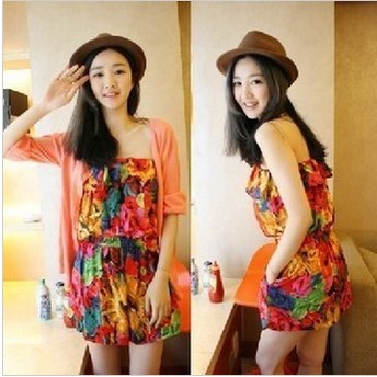 Free Shipping Women's 2013  Fashion Jumpsuit Summer Trousers Flower Shorts Tube Top Female Rompers Womens Jumpsuit