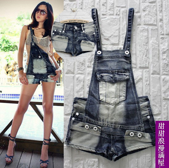 Free Shipping Women's 2013 irregular sexy two ways denim suspenders shorts c7529 high quality wholesale