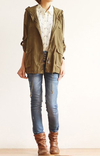 Free Shipping Women's 2013  new arrival soft and comfortable navy blue tooling lacing with a hood trench  short design Outerwear