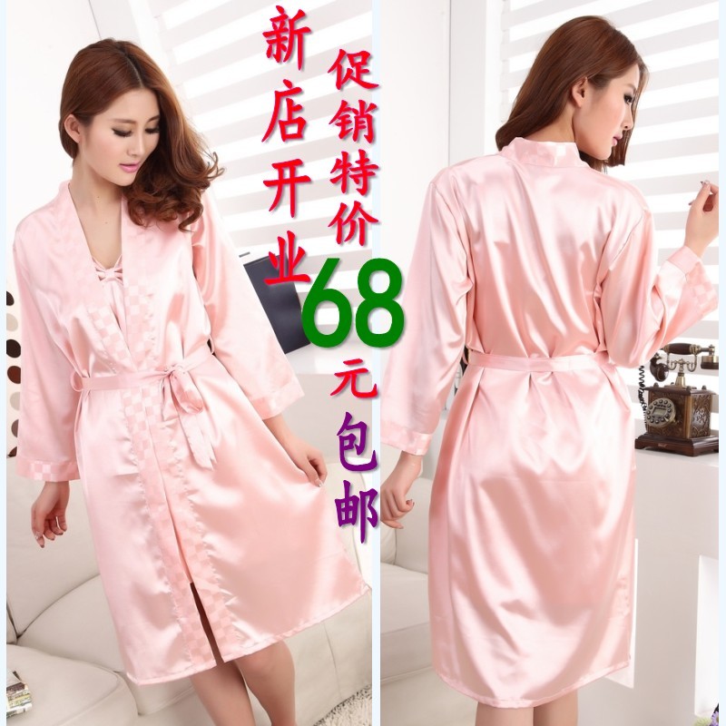 free shipping Women's 68 sexy spaghetti strap nightgown faux silk twinset robe lounge