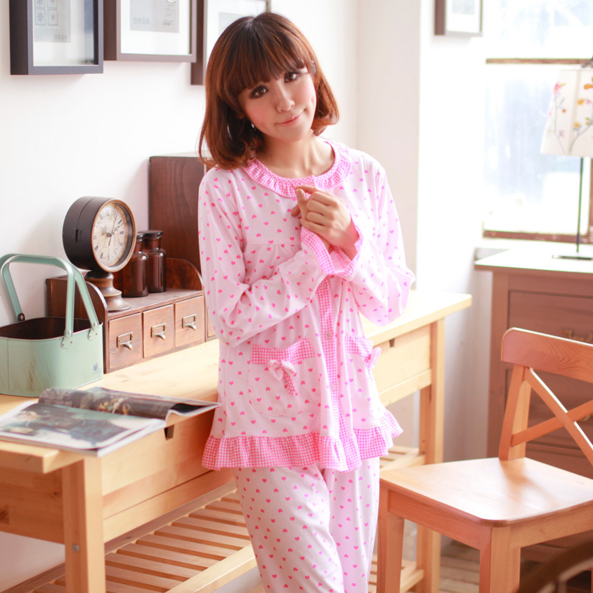 Free shipping  women's autumn and winter sleep set lounge 100% cotton sleepwear twinset long-sleeve sleepwear