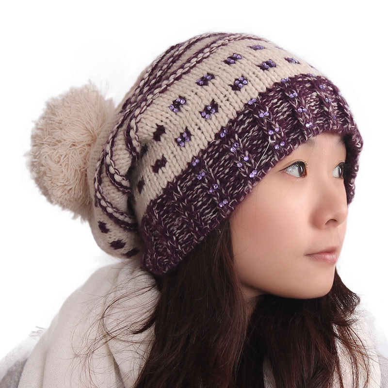 free shipping Women's autumn and winter thermal knitted hat diamond knitted hat ball hat