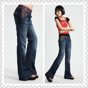 free shipping Women's autumn embroidered hand woven cloth patchwork speaker 100% cotton jeans dream camel RIP female