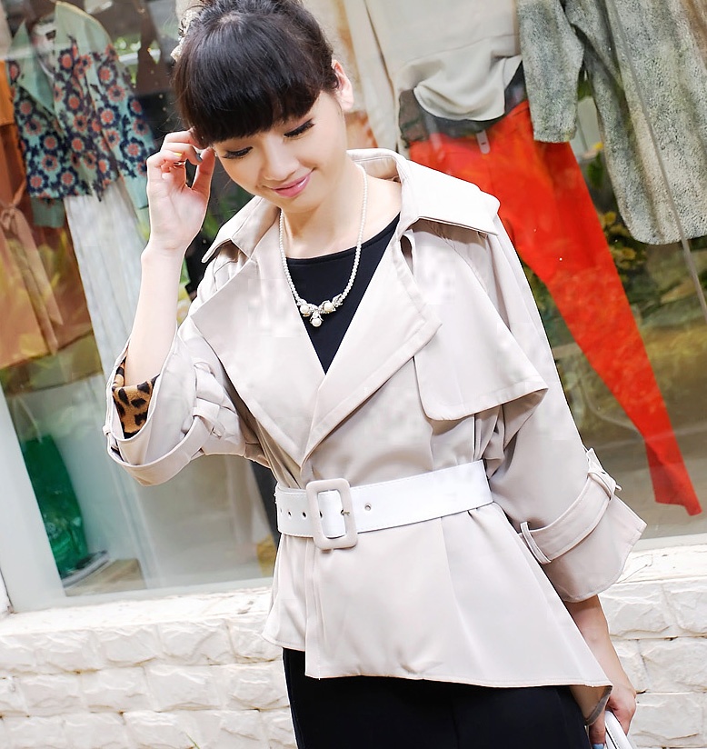 free shipping Women's autumn new arrival 2012 fashion irregular batwing sleeve medium-long trench outerwear with belt