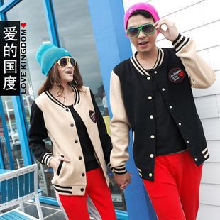 Free Shipping Women's Autumn school wear lovers baseball uniform stand collar long-sleeve cardigan lovers   Outerwear