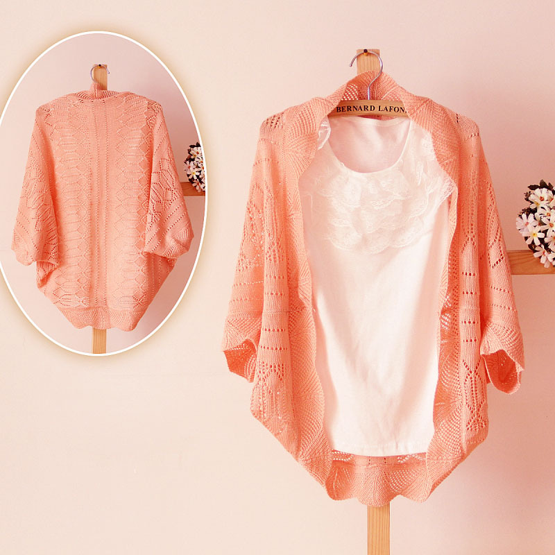 free shipping Women's batwing sleeve loose cutout sun protection clothing cardigan female sweater outerwear