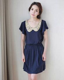 Free shipping! women's beading short-sleeve vintage peter pan collar lace one-piece dress,women's plus size dresses, S to 4XL
