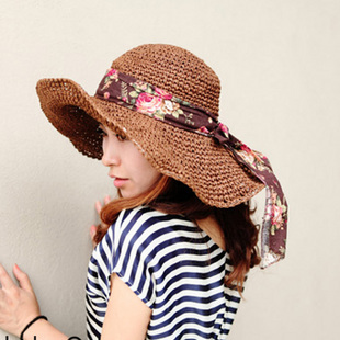 free shipping Women's bow flower strawhat summer sunbonnet beach cap sunscreen sun hat fashion hat