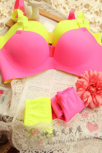 Free shipping women's bra set  seamless one piece type neon color