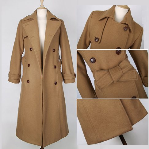 Free shipping, Women's british style ol double breasted slim long design woolen trench overcoat outerwear