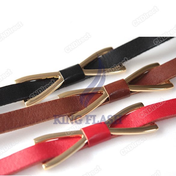 free shipping Women's Butterfly Bowknot Skinny Thin PU Leather Waistband Belt Metal 5397