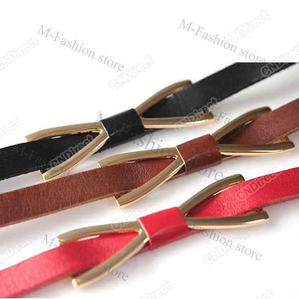 Free shipping Women's Butterfly Bowknot Skinny Thin PU Leather Waistband Belt Metal 5397