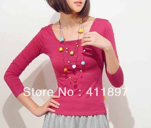 Free Shipping Women's Candy Color Leisure Fashion Tight Short  Long Sleeve Basic T shirt U Neck Promotion Holiday Sale!!