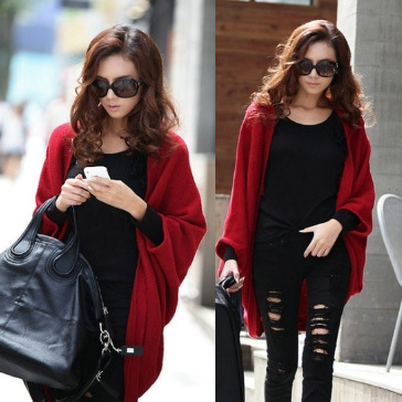 free shipping! Women's cardigan plus size loose batwing sleeve long design cape outerwear cashmere