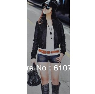 Free shipping women's casual classic fashion PU leather coat jacket coat