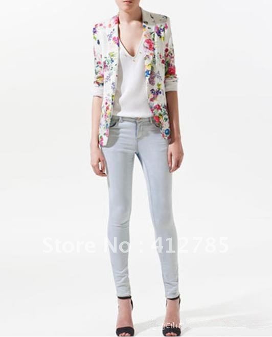 Free shipping Women's Chic Slim Fit Floral Print Long Sleeve Blazer Jacket,Women's Casual Suits